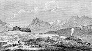 Winkler illustration of Steinsstaðir in 1858, small version.