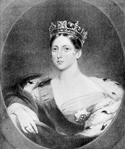 Greyscale image of painting of Queen Victoria, larger version.