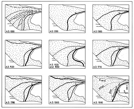 Diagram of rivers on the Wood River outwash plain, larger version.