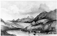 Lithograph of Mount Hekla, small version.