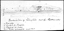 Greyscale image of Jónas's sketch of Eiríkur's Glacier, small version.