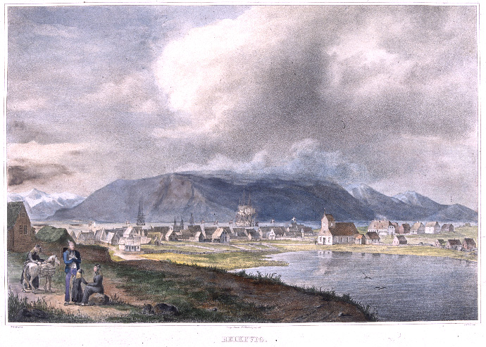 Kloss lithograph of Reykjavík, larger version.