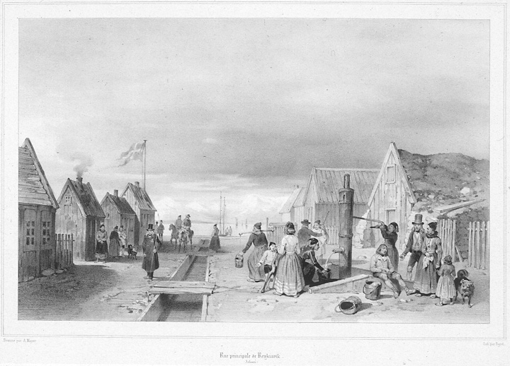 Mayer lithograph of Reykjavík, larger version.