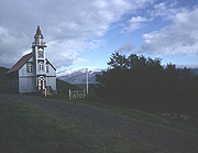 Color photo of church at Hlíðarendi, small version.