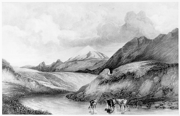 Lithograph of Mount Hekla, larger version.