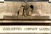 Color photo of detail of portal of Copenhagen University, small version.