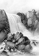 Lithograph of Axe River Falls in 1836, small version.